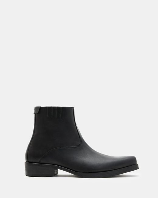 AllSaints Black Booker Leather Zip Up Boots for men