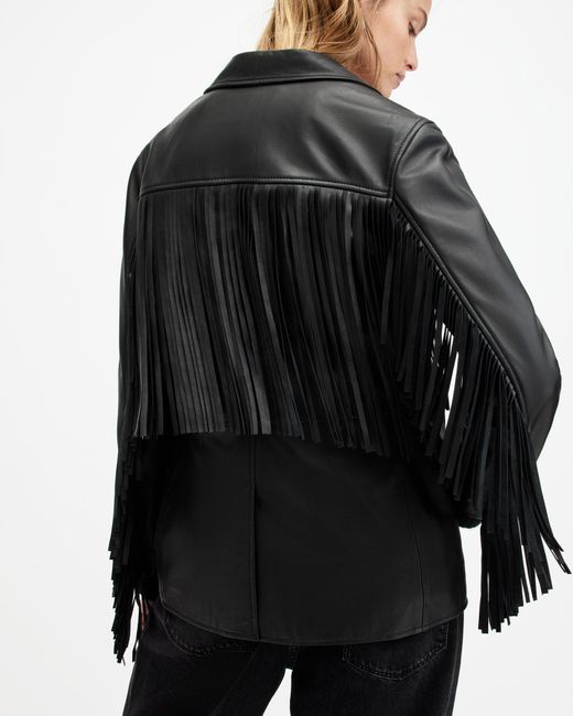 AllSaints Black Corinna Tassel Leather Blazer