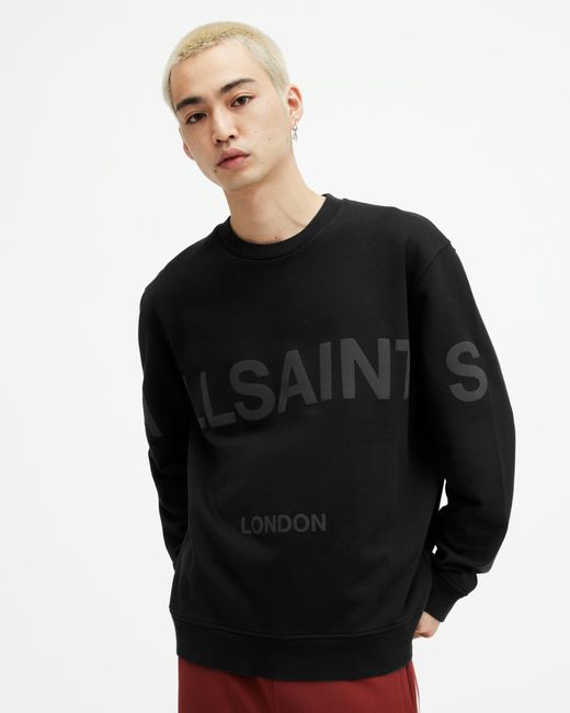 AllSaints Black Biggy Oversized Logo Print Sweatshirt, for men