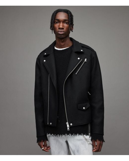 AllSaints Devoto Wool Blend Biker Jacket in Black for Men Lyst