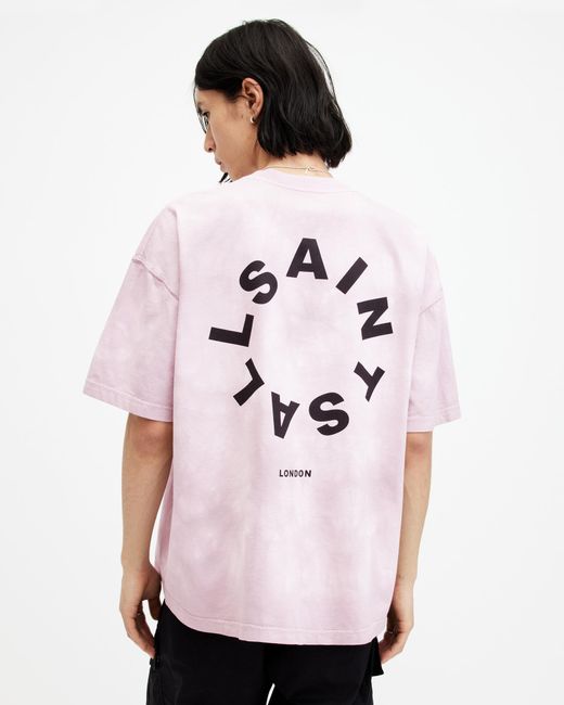 AllSaints Pink Tierra Oversized Tie Dye Logo T-shirt, for men