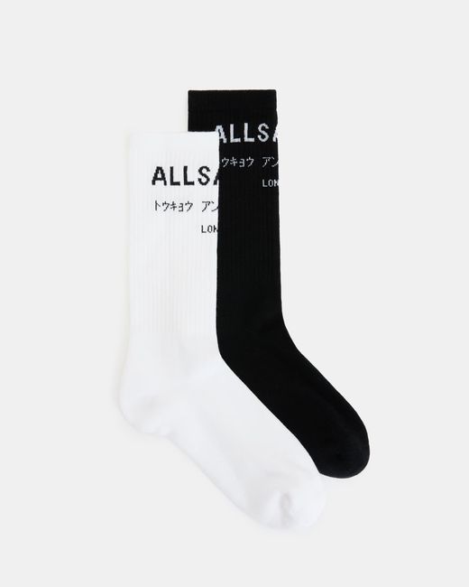AllSaints Black Underground Logo Socks 2 Pack for men