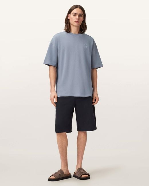 AllSaints Blue Haven Embroidered Logo Oversized T-Shirt for men