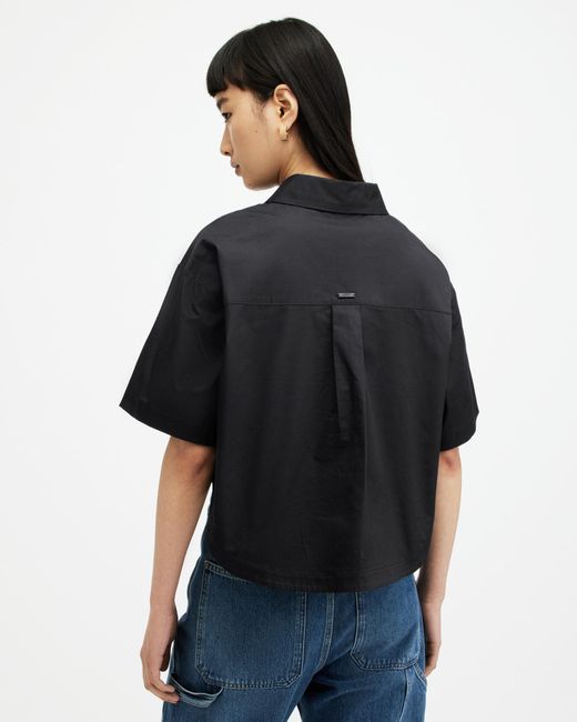 AllSaints Black Joanna Relaxed Fit Cropped Shirt