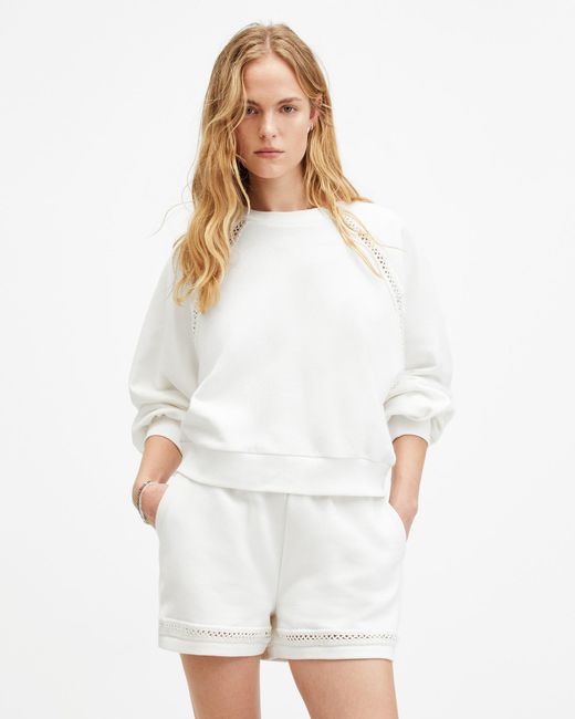 AllSaints White Ewelina Crochet Relaxed Fit Sweatshirt,