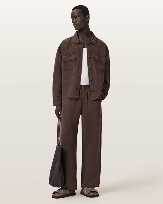 AllSaints Natural Korten Loose Fit Linen Blend Pants for men