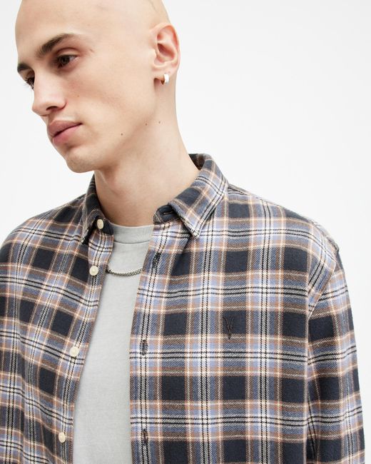 AllSaints Gray Ventana Checked Relaxed Fit Shirt for men