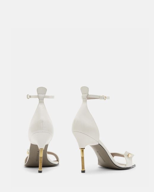 AllSaints White Betty Square Toe Leather Heeled Sandals