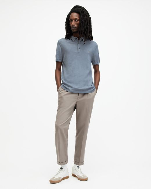 AllSaints Blue Mode Merino Short Sleeve Polo Shirt for men
