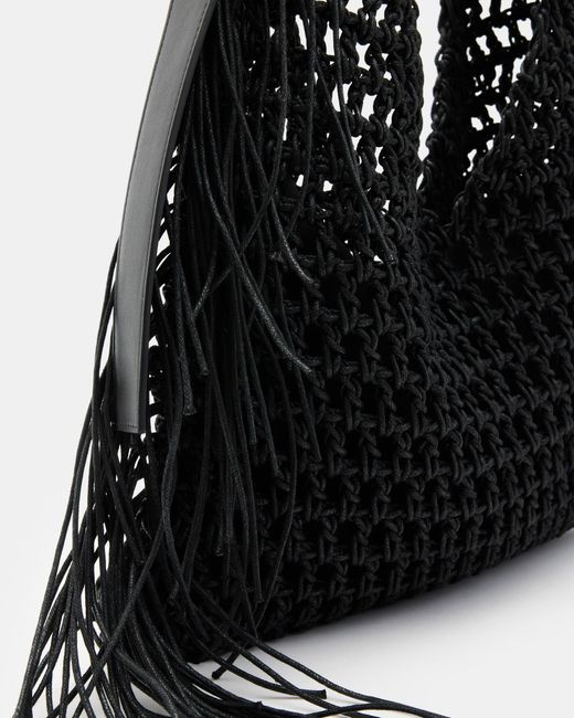AllSaints Black Sabine Crochet Shoulder Bag