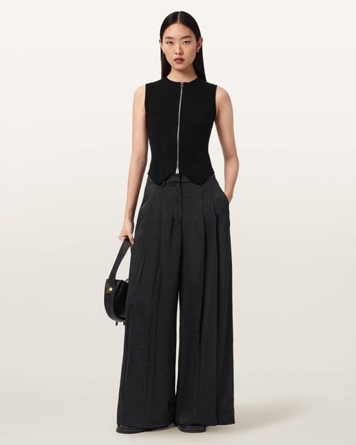 AllSaints Black Poppy Satin Straight Leg Trousers