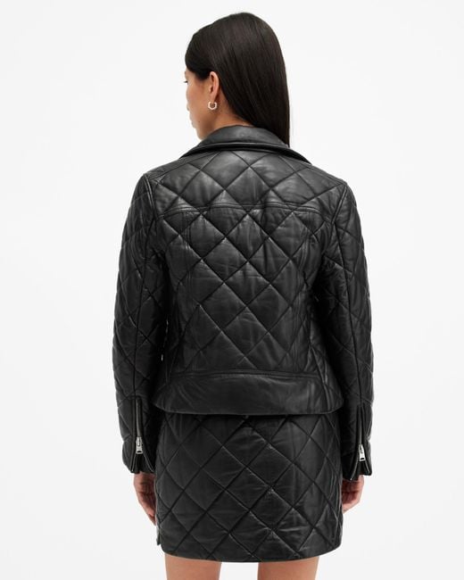 AllSaints Black Dalby Quilted Leather Biker