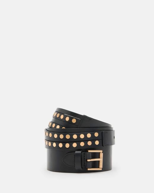 AllSaints Black Leonie Wide Studded Leather Belt,, /Warm Brass