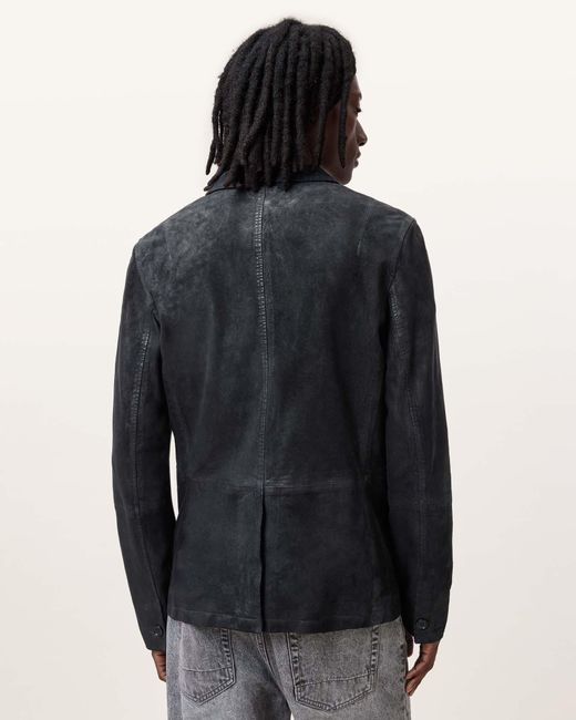 AllSaints Blue Monet Waxed Suede Blazer for men