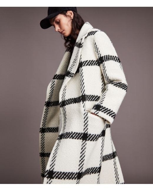 AllSaints Women s Wool Checked Mabel Check Coat White And Black Size 14 Lyst UK