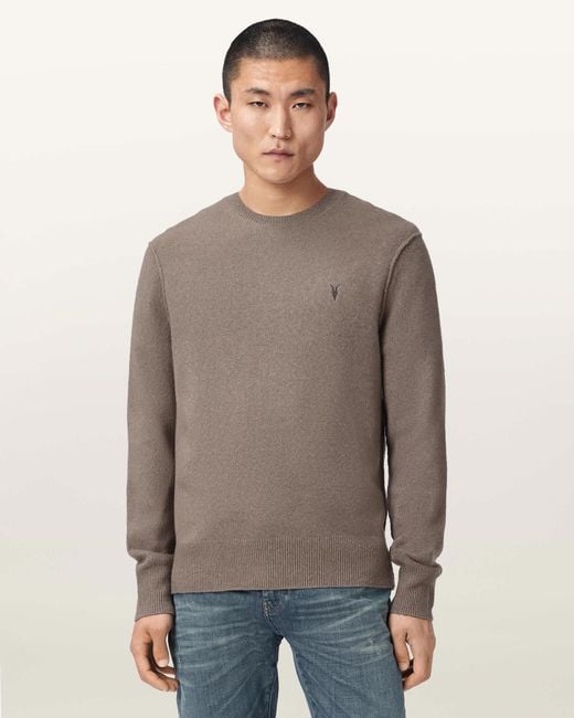 AllSaints Gray Statten Ramskull Crew Neck Sweater for men