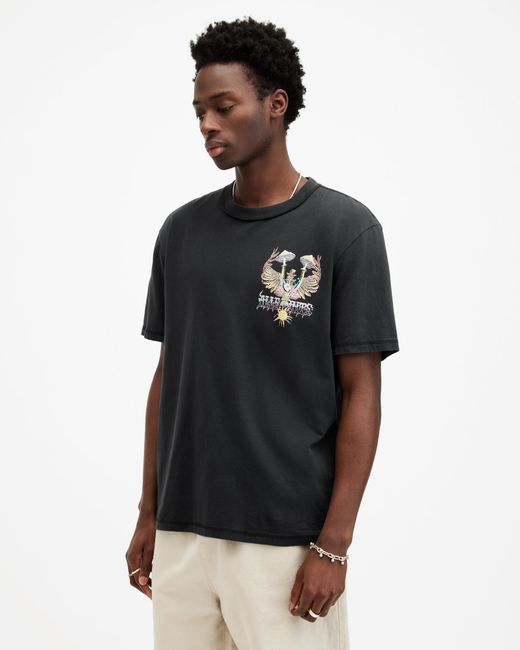 AllSaints Black Strummer Graphic Print Relaxed Fit T-shirt for men
