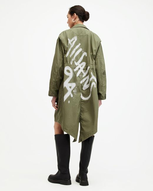 AllSaints Green Milla Relaxed Fit Printed Parka Jacket