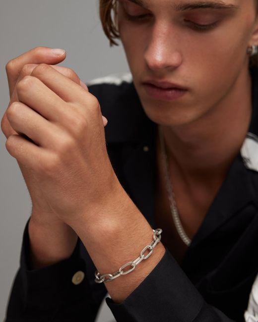 AllSaints Black Kruz Sterling Silver Chain Bracelet, for men