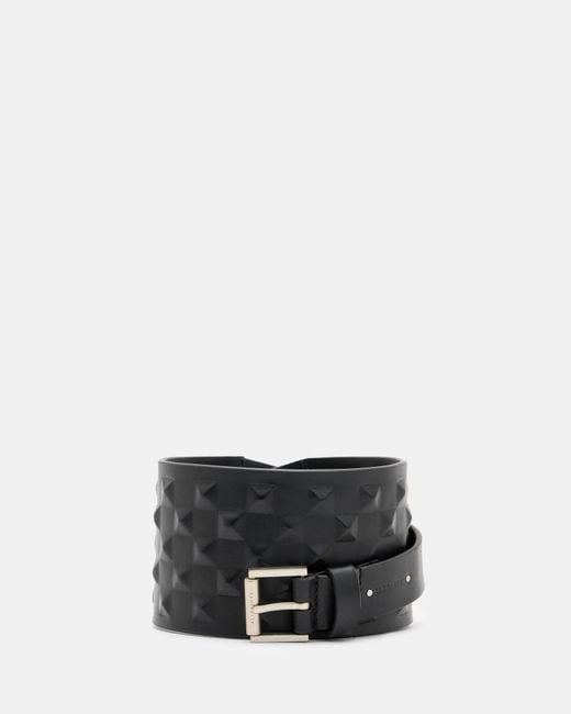 AllSaints White Stevie Leather Studded Waist Belt,, /Antq Nickel