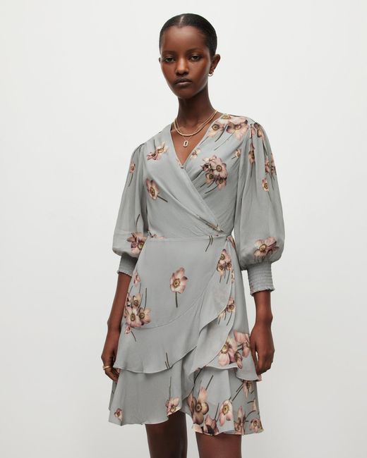 AllSaints Ari Fillipa Floral Mini Dress in Gray Lyst