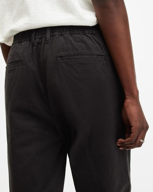 AllSaints Black Rhode Cropped Slim Fit Trousers for men