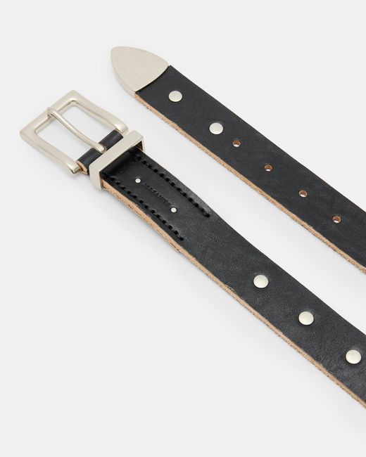 AllSaints White Trey Studded Leather Metal Tip Belt for men