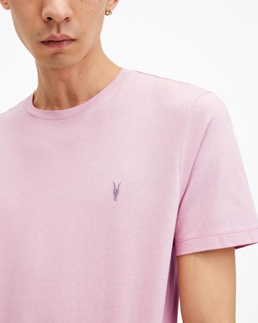 AllSaints Pink Brace Brushed Cotton Crew Neck T-shirt, for men