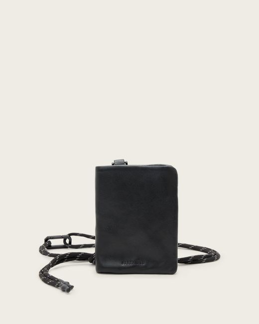 AllSaints Black Bartlett Leather Lanyard for men