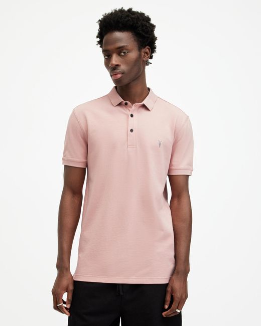 AllSaints Pink Reform Short Sleeve Polo Shirt, for men