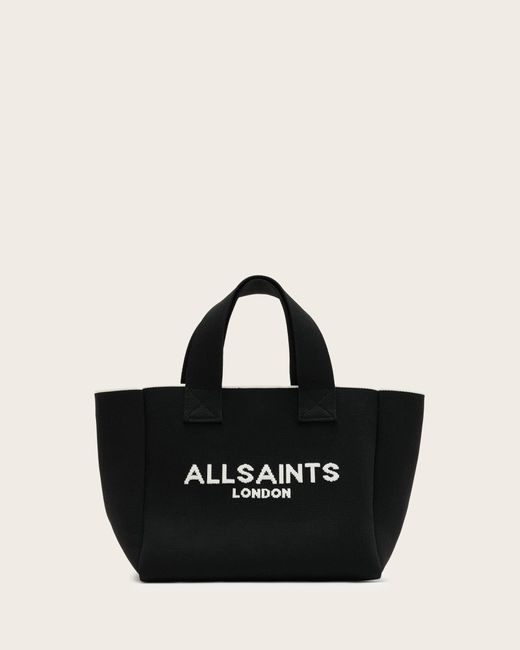 AllSaints Black Izzy Logo Print Knitted Mini Tote Bag