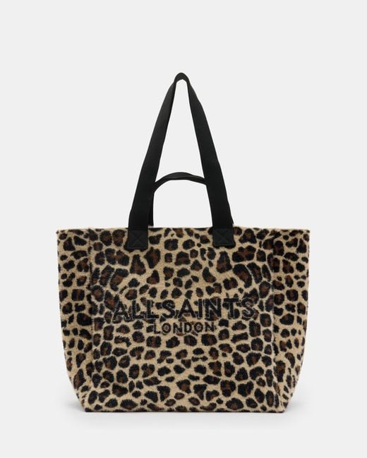 AllSaints Black Izzy Leopard Print Logo Tote Bag