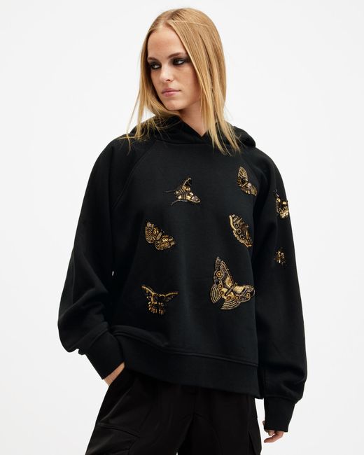 AllSaints Black Talon Butterfly Embellished Hoodie