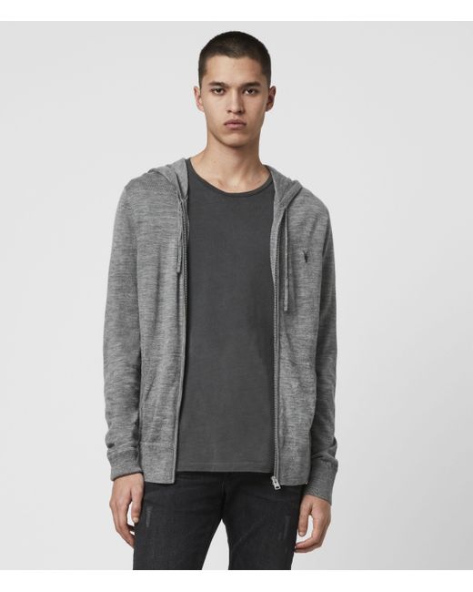 AllSaints Wool Mode Merino Zip Hoodie Mens in Grey (Gray) for Men - Lyst