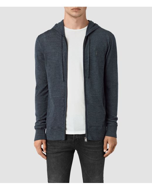 AllSaints Blue Mode Merino Zip Hoody for men