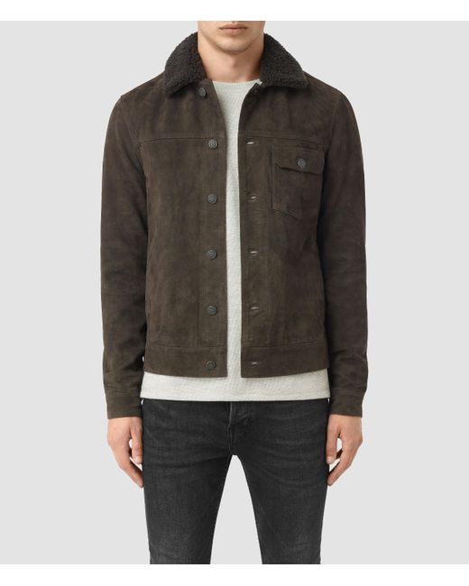 AllSaints Gray Wilmont Suede Jacket for men