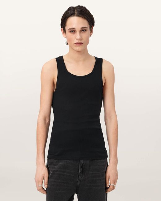 AllSaints Black Ribbed Cotton Vest 2 Pack for men