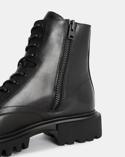 AllSaints Black Vaughan Logo-embossed Lace-up Leather Ankle Boots for men