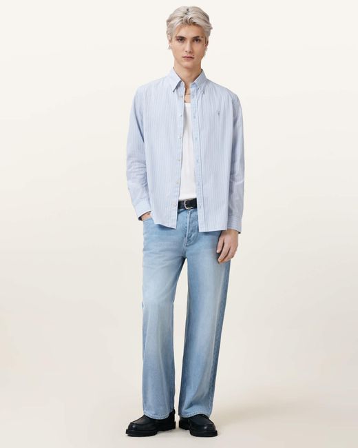 AllSaints Blue Saint Long Sleeve Ramskull Cotton Shirt for men