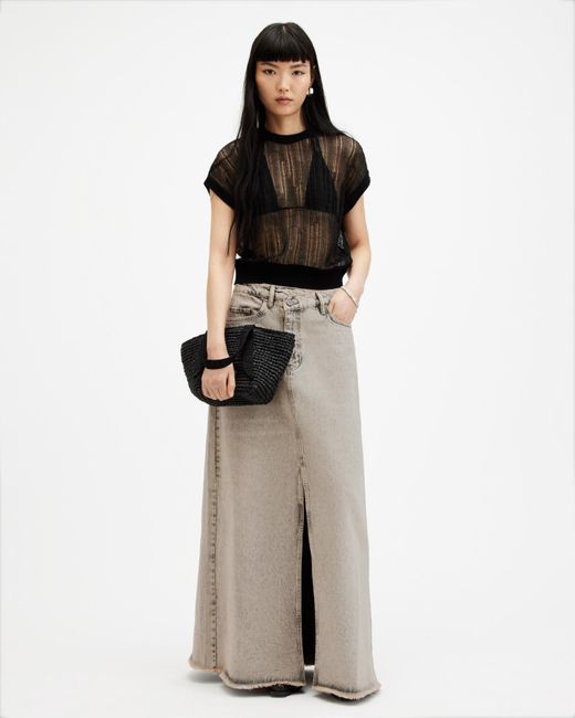 AllSaints Multicolor Noir Crossover Waist Denim Maxi Skirt