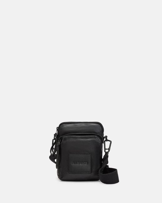 AllSaints Black Falcon Leather Pouch Bag for men