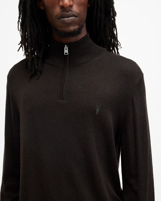 AllSaints Black Kilburn Zip Funnel Neck Ramskull Jumper,, Coffee for men