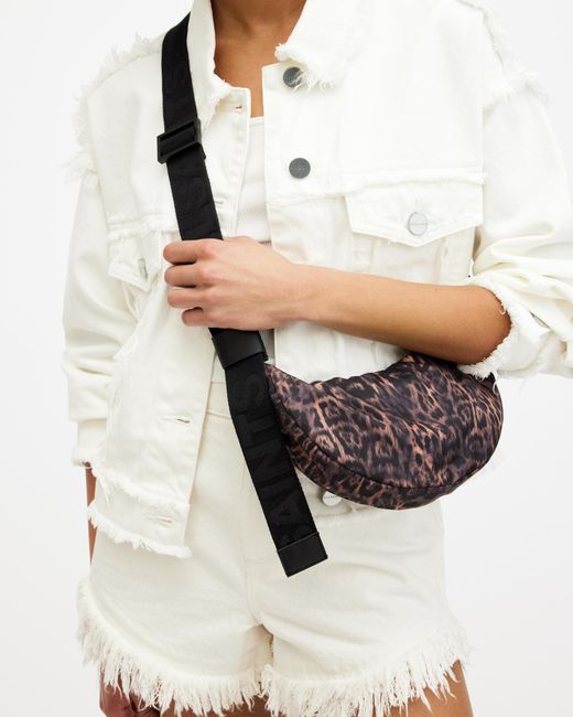AllSaints White Half Moon Leopard Print Crossbody Bag
