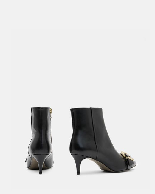 AllSaints Black Rebecca Pointed Toe Leather Buckle Boots