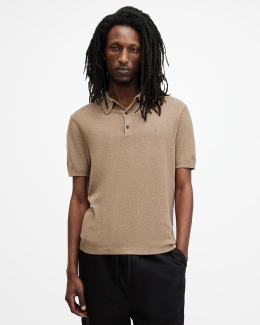 AllSaints Natural Aubrey Ramskull Short Sleeve Polo Shirt, for men