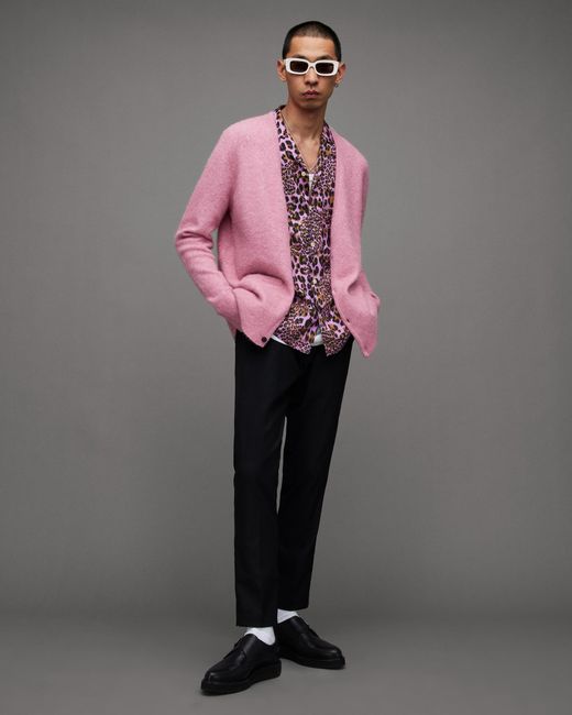 AllSaints Pink Renn Brushed Relaxed Fit Cardigan for men