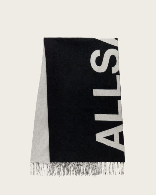 AllSaints Black Underground Reversible Wool Scarf