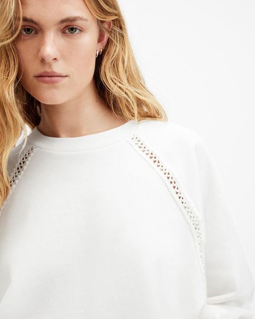 AllSaints White Ewelina Crochet Relaxed Fit Sweatshirt,