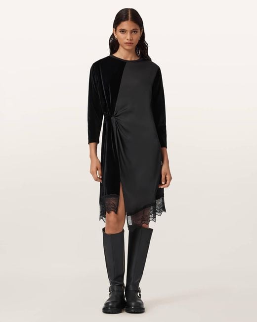 AllSaints Black Polyester Lana Velvet Mini Dress, /Us 0