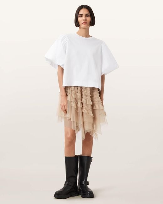 AllSaints White Jayde Ruffled Tulle Mini Skirt